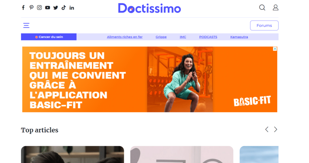 capture d'écran du site Doctissimo où figure une publicité Display