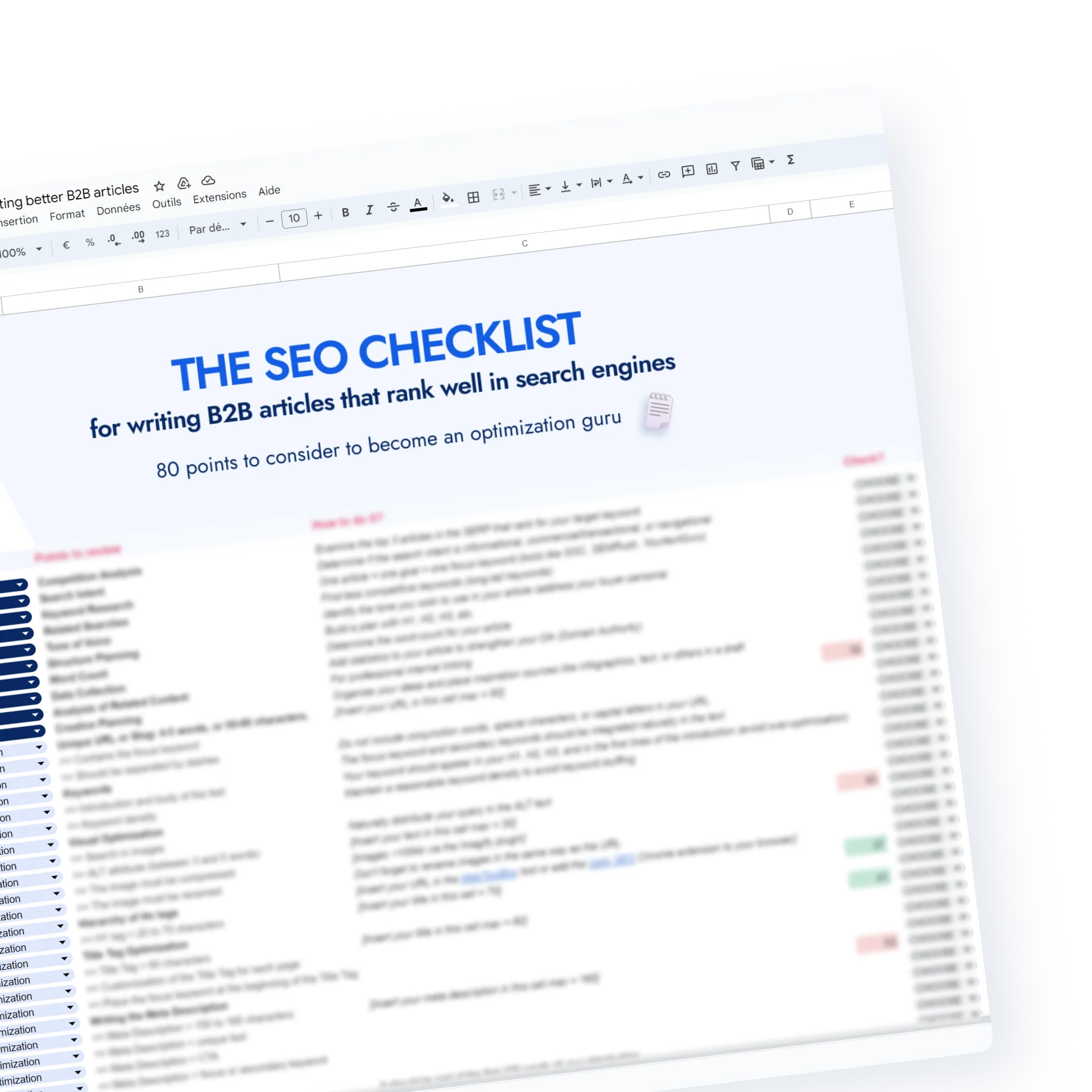 google sheet seo checklist 