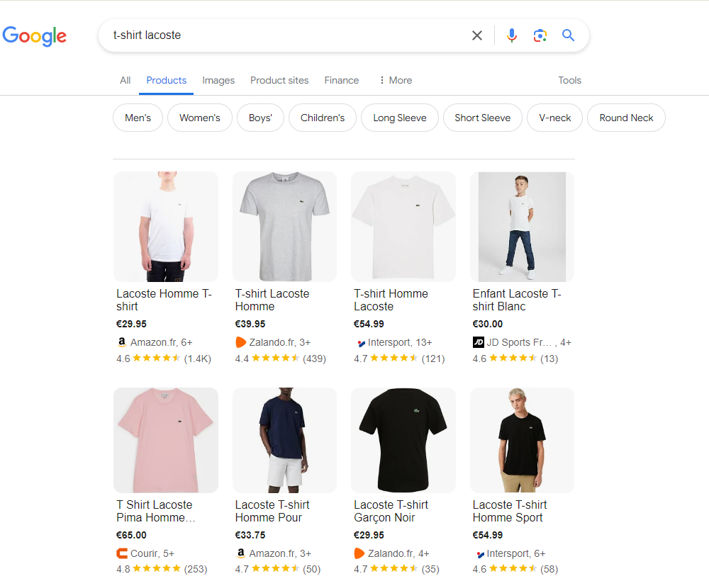 The new "Products" filter in the shopping SERP