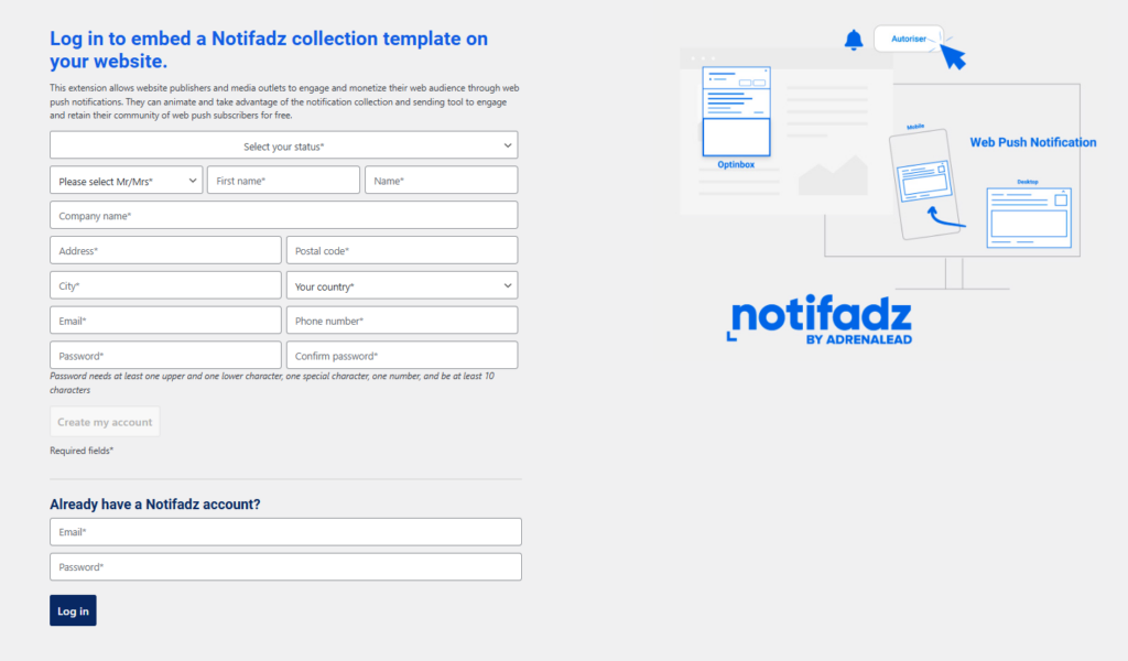 screenshot Notifadz wordpress plugin