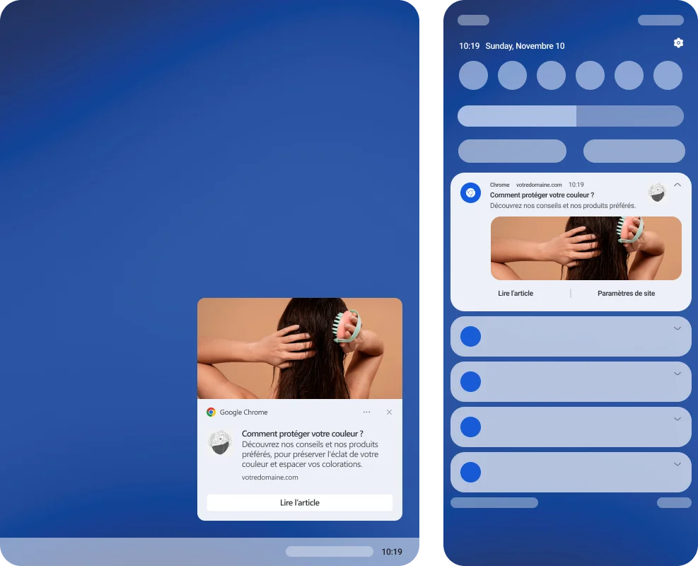 Web Push éditorial sur mobile et ordinateur