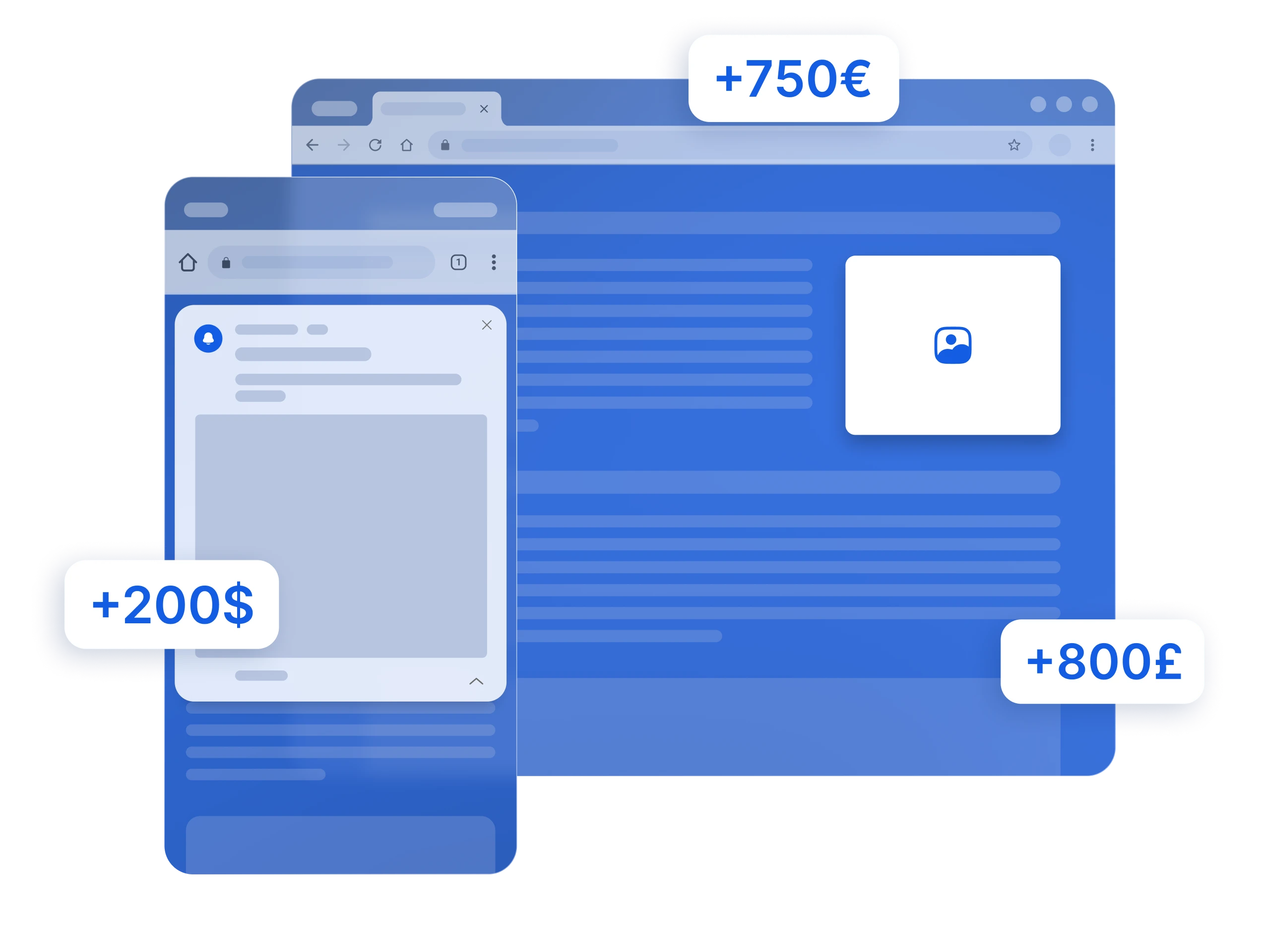 visuel desktop et mobile montrant des formats bannières et des montants de revenus
