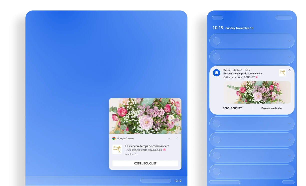 Web Push sur desktop et mobile par Interflora funnel marketing conversion